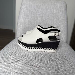 Stylish White and Dark Denim Wedge Sandals Leather